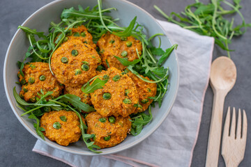 sweet potato fritters with peas
