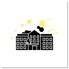 School cleaning glyph icon. Cleanup rooms. Classroom disinfection. Safety space and preventative measures. Cleaning service concept.Filled flat sign. Isolated silhouette vector illustration