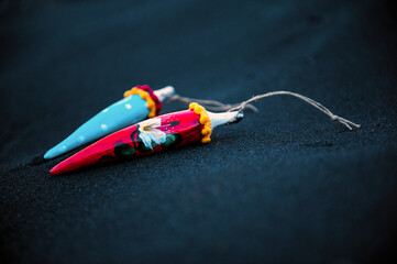 artwork on black beach of Stromboli Island