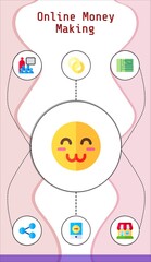 online money making editable infographic template with icons of conference, engagement, shop, satisfied, share, event, interface