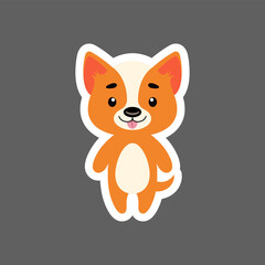 Cute little baby corgi dog sticker. Cartoon animal character for kids cards, baby shower, birthday invitation, house interior. Bright colored childish vector illustration in cartoon style.