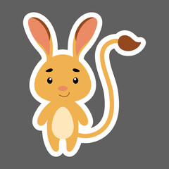 Cute little baby jerboa sticker. Cartoon animal character for kids cards, baby shower, birthday invitation, house interior. Bright colored childish vector illustration in cartoon style.