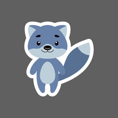 Cute little baby wolf sticker. Cartoon animal character for kids cards, baby shower, birthday invitation, house interior. Bright colored childish vector illustration in cartoon style.