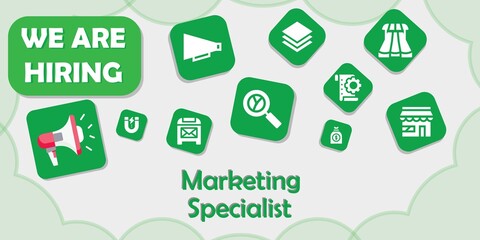we are hiring marketing specialist vector illustration