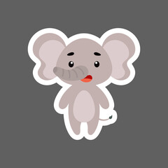 Cute little baby elephant sticker. Cartoon animal character for kids cards, baby shower, birthday invitation, house interior. Bright colored childish vector illustration in cartoon style.