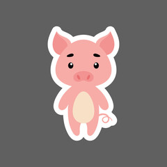 Obraz na płótnie Canvas Cute little baby pig sticker. Cartoon animal character for kids cards, baby shower, birthday invitation, house interior. Bright colored childish vector illustration in cartoon style.