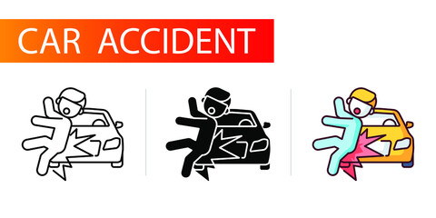 icons set, car accident, hit by a pedestrian