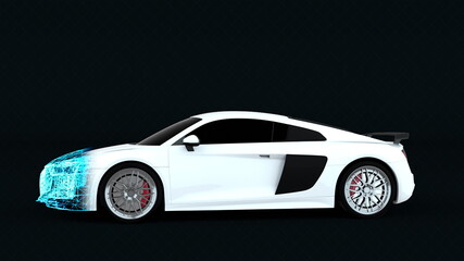 Obraz premium Changing the shape of a sports car, computer generated. 3d rendering technology futuristic backdrop