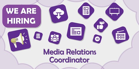 we are hiring media relations coordinator vector illustration