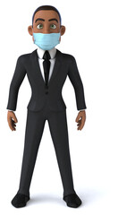 Fun 3D illustration of a black business man with a mask