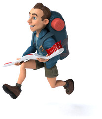 Fun illustration of a 3D cartoon backpacker