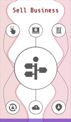 sell business editable infographic template with icons of Laptop, Placeholder, Rotate, Layout, Signpost, Question, Touch