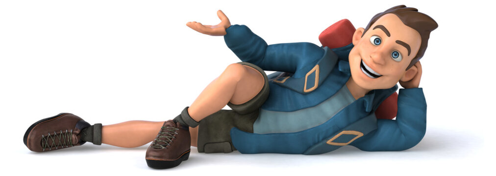 Fun illustration of a 3D cartoon backpacker