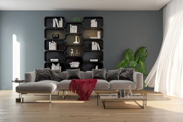 Large luxury modern minimal bright interiors room mockup illustration 3D rendering