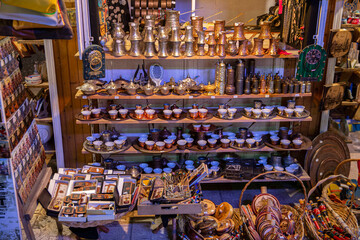 Fototapeta premium Sarajevo beautiful and colourful bazaar for tourists - shop with souvenirs from Bosnia, Balkans