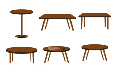 Round wooden table and rectangular wooden table on isolated white background