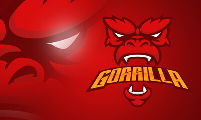 Red gorilla head esport logo in vector illustration