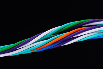 Electrical cable wire isolated on black background