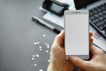 Working time symbolizes the desktop. Office desk with papers from an insurance manager and banker. Office worker at the table. The concept of lack of time.