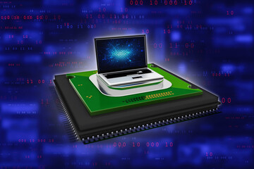 3d render Laptop computer with microchips
