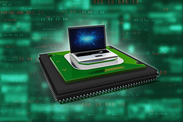 3d render Laptop computer with microchips

