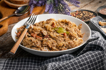 Bigos - sauerkraut stewed with meat, dried mushrooms and sausage.