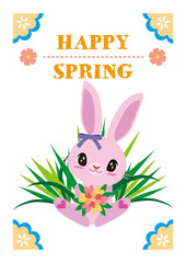 Happy Spring Cute Girly Rabbit on the Grass
