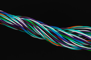 Electrical cable wire isolated on black background