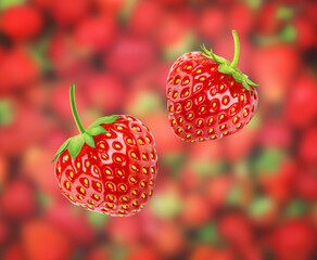 Fresh strawberries on a blurred strawberry background