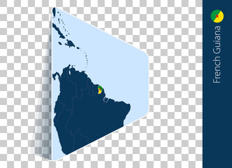 French Guiana map and flag on transparent background.
