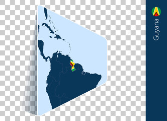 Guyana map and flag on transparent background.