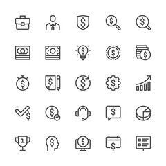 Business and Finance. Goal, Management, Money Package, Growth Chart, Business Activity. Simple Interface Icons for Mobile Apps. Editable Stroke. 32x32 Pixel Perfect.