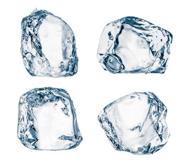 Obraz premium Set of pieces of pure blue natural crushed ice. Ice cubes isolated on white. Clipping path for each cube included.