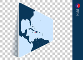 Haiti map and flag on transparent background.