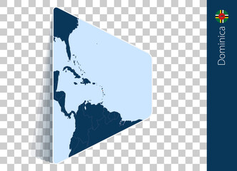 Dominica map and flag on transparent background.