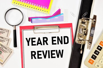 Year end review. The text label in the business research folder. Expresses a reliable opinion of the correctness of the company's activities and its assessment.