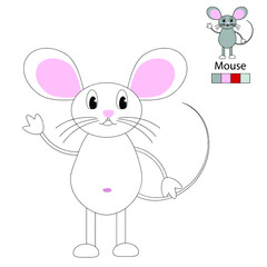 Obraz na płótnie Canvas Coloring. Mouse. For fun leisure activities for children aged 2 and over. Baby development. Gray, pink, red.
