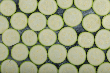 Pile of zucchini slices. Zucchini background