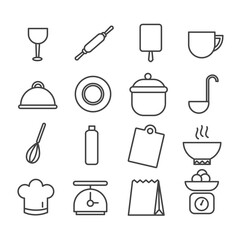 Set of minimal kitchen tools or cooking icon isolated modern outline on white background