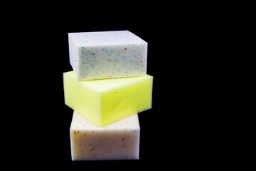 Samples of the foam component in the furniture industry. On a black background.