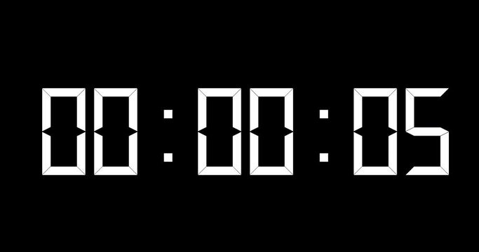 One minute of a white LCD style digital time counter, counting up from zero to 1 minute