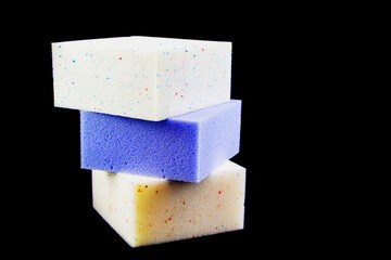 Samples of the foam component in the furniture industry. On a black background.