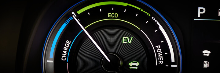Fuel consumption efficiency indicator in a hybrid car - obrazy, fototapety, plakaty