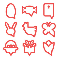 Happy easter icon set. Text bubbles message bold linear style.