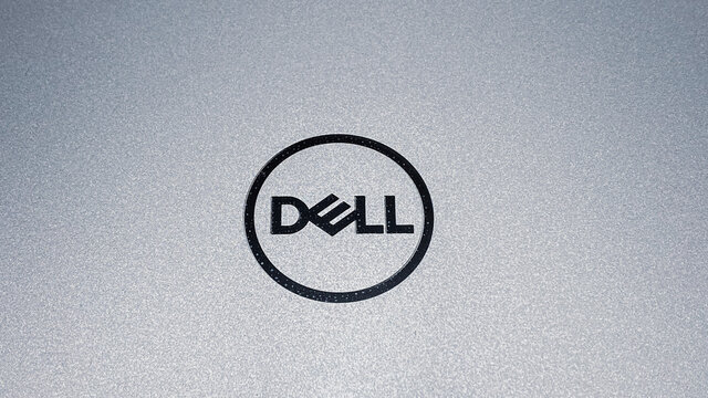 Close-up DELL brand logo - Laptop.Feb 2021