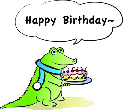 vector Cartoon crocodile say happy birthday