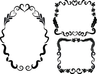 vector line heart shape love border frame set