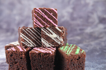  slice of homemade brownie on plate on table 