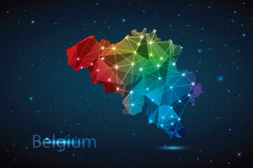 Fototapeta na wymiar Abstract Polygon Map of Belgium. Vector Illustration Low Poly Color Rainbow on Dark Background.