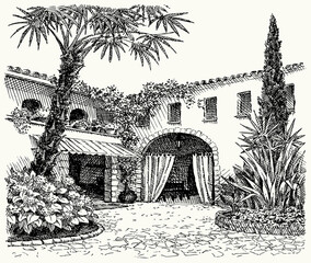 Vector landscape. A sketch of the eastern courtyard